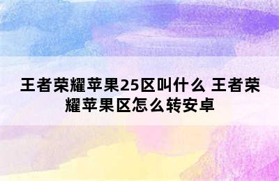 王者荣耀苹果25区叫什么 王者荣耀苹果区怎么转安卓